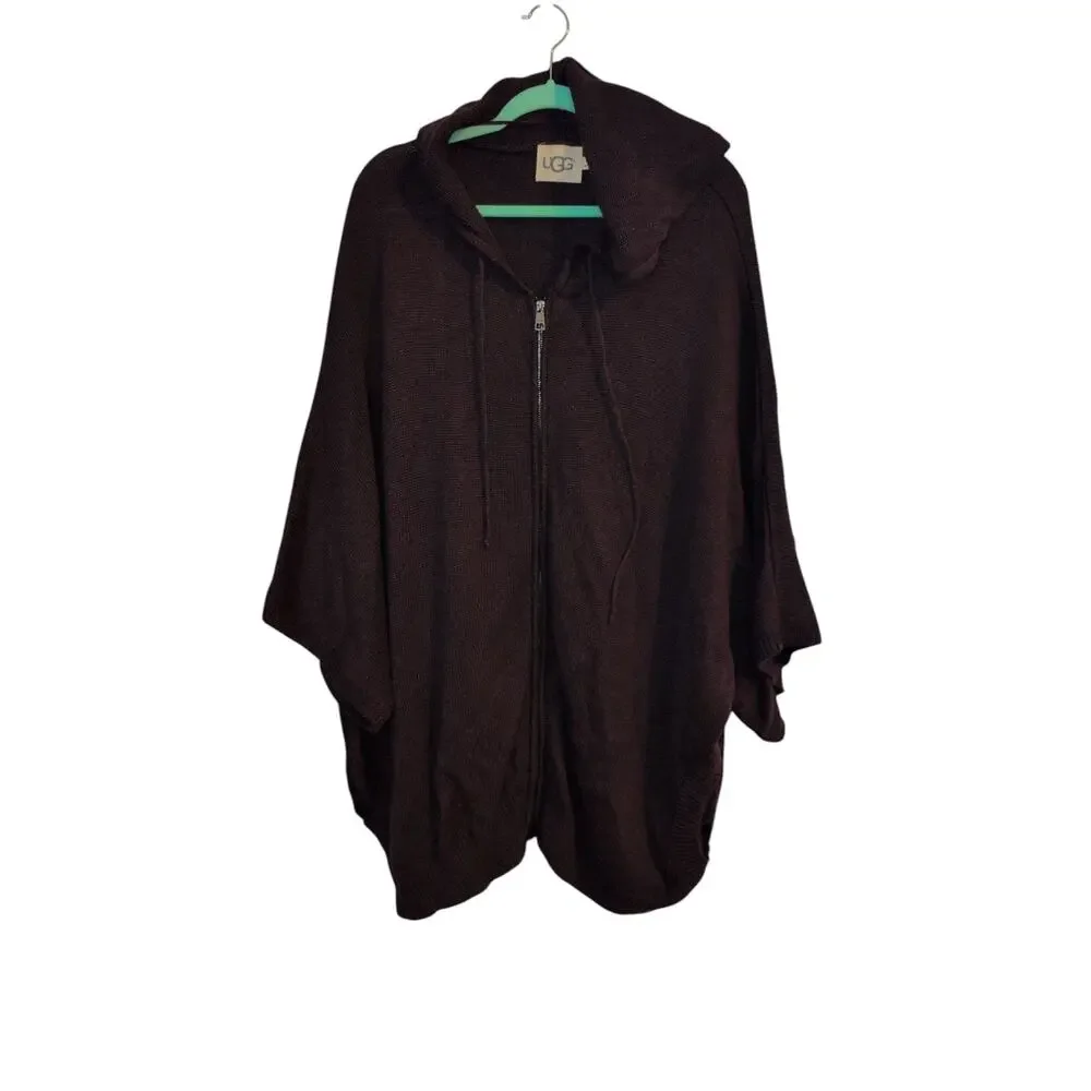 UGG Burgundy Full Zip Hoodie Poncho Size XL - Picture 1 of 3